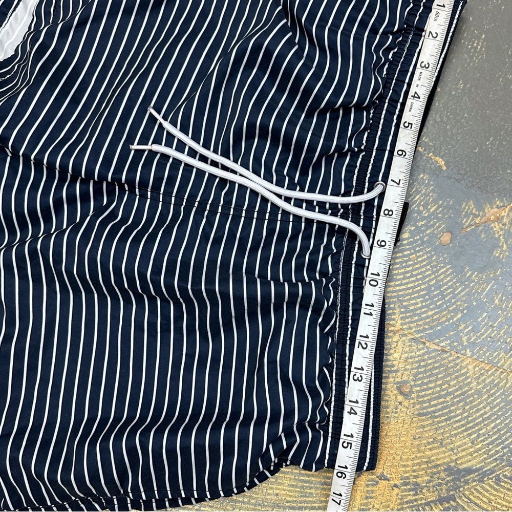 H&M Nylon Swim Shorts Mens Navy Blue White Stripes Large Trunks - Picture 9 of 11